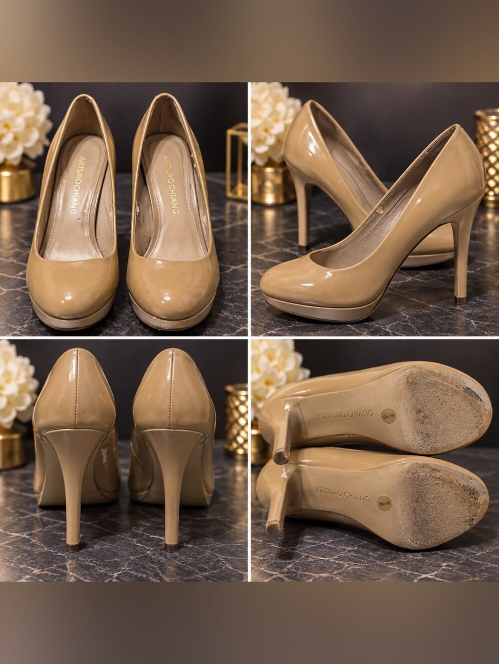 Arturo Chiang Nude Patent Platform Stiletto Pumps – Size 8M